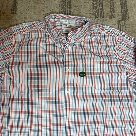 NWT LL Bean Men Plaid Button Down Shirt Red White Blue Wrinkle Resistant 16.5-35 - Picture 3 of 10